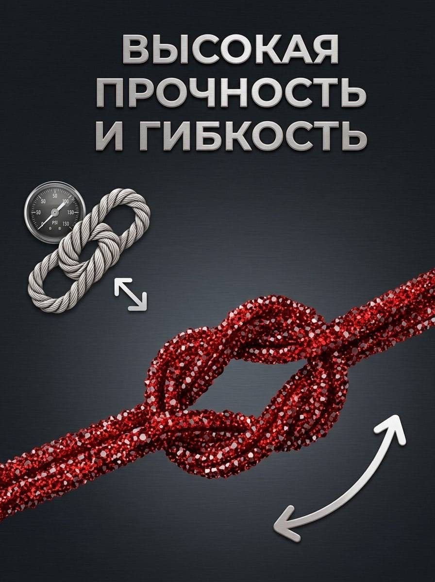 Стразовый шнур ярко-красный 009 — прочность и гибкость