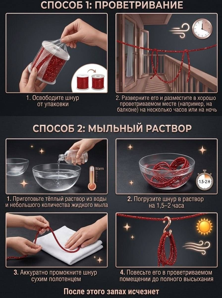 Уход за ярко-красным стразовым шнуром 009