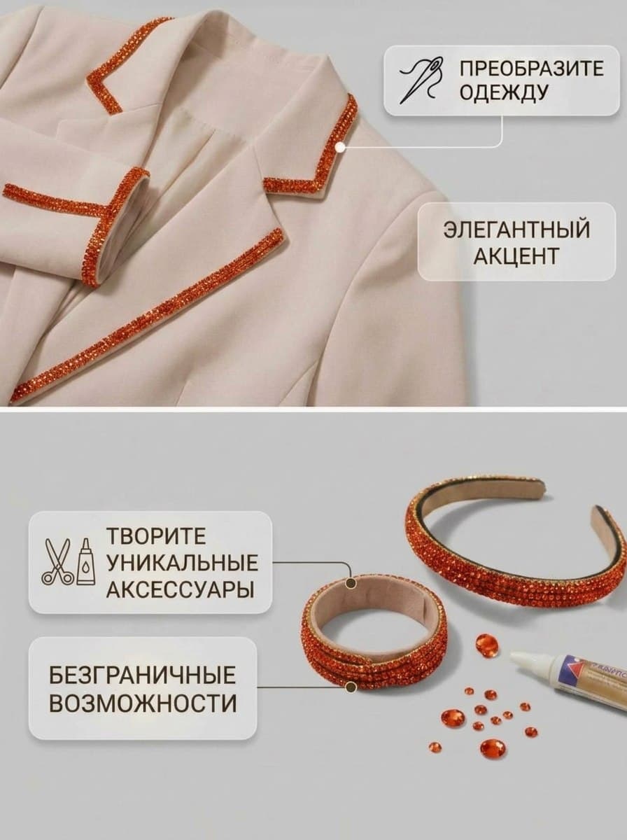 Стразовый шнур «Оранжево-красный», 50 м
