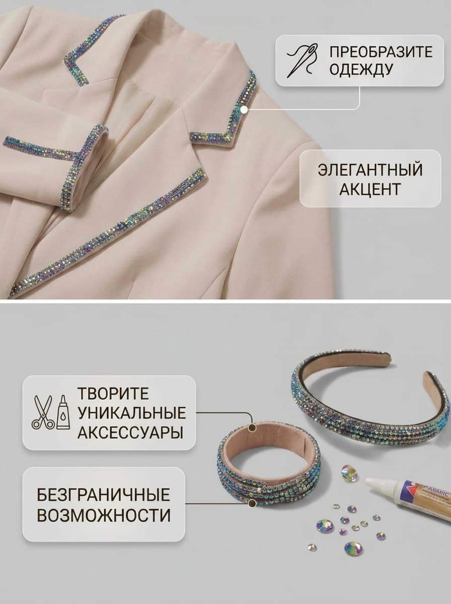 Стразовый шнур «Серебро-хамелеон», 50 м