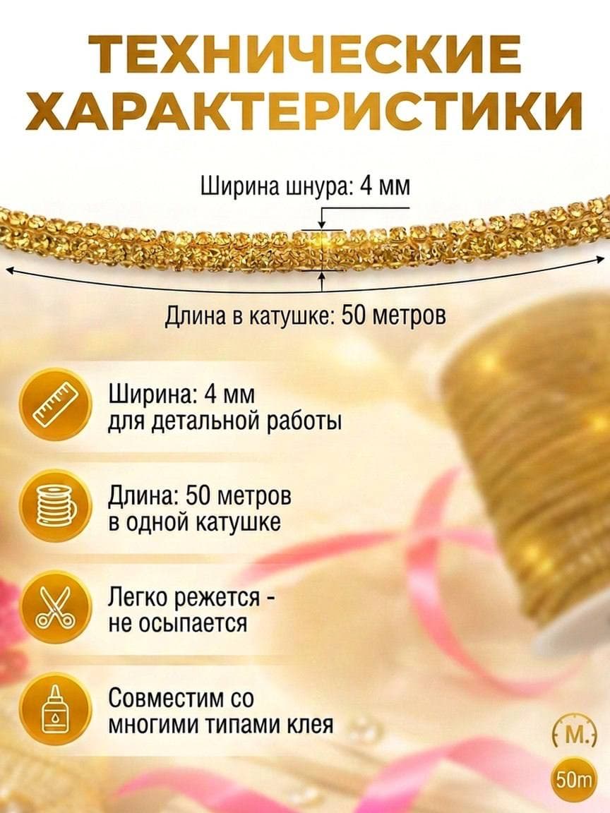 Стразовый шнур StrazShop – стабильный диаметр 4 мм