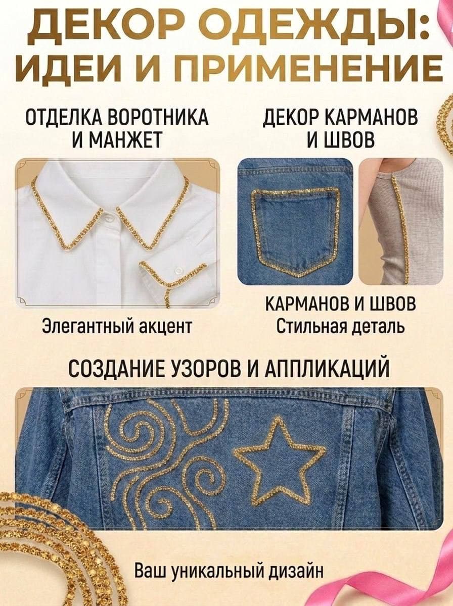 Стразовый шнур «Тёмное золото», 50 м