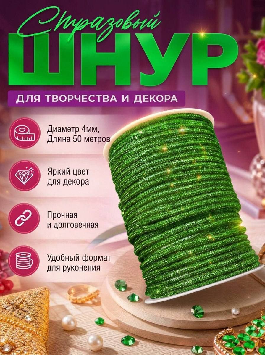 Разноцветный стразовый шнур StrazShop, бухта