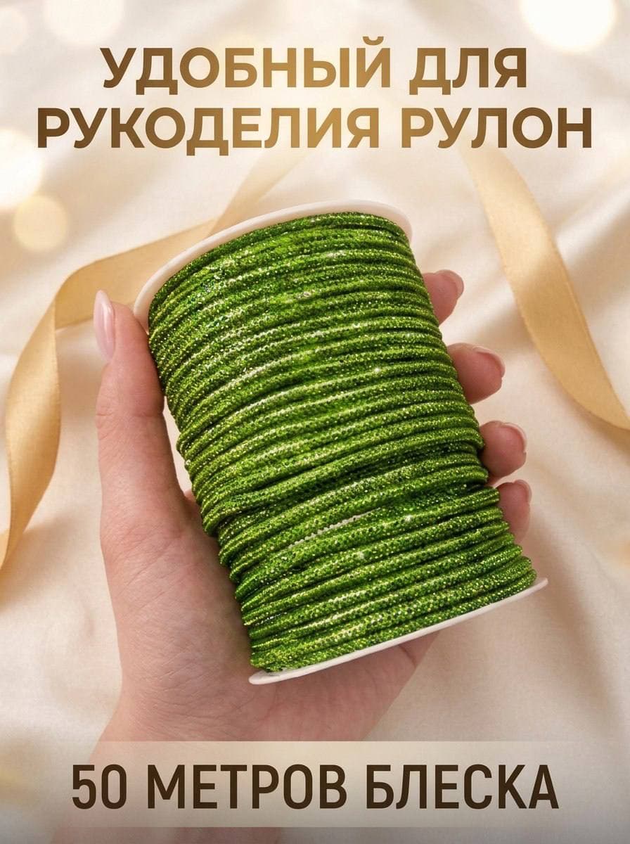 Стразовый шнур «Зелёный», 50 м